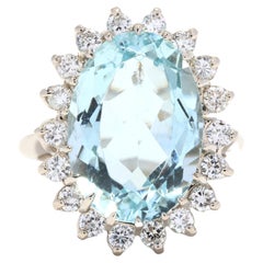 10ctw Oval Aquamarine Diamond Ring, 14k White Gold, Ring Size 7.75