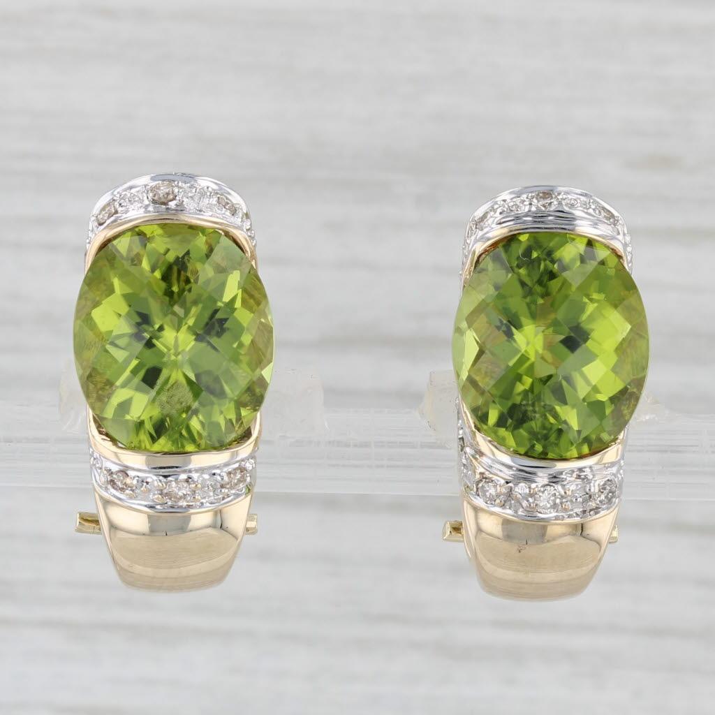 Taglio ovale Orecchini a goccia con diamante peridoto da 10 ct. in oro giallo 14k Clip ON Drops Omega Backs in vendita