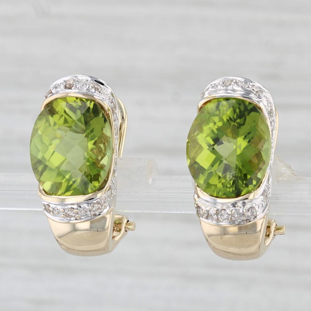Donna Orecchini a goccia con diamante peridoto da 10 ct. in oro giallo 14k Clip ON Drops Omega Backs in vendita