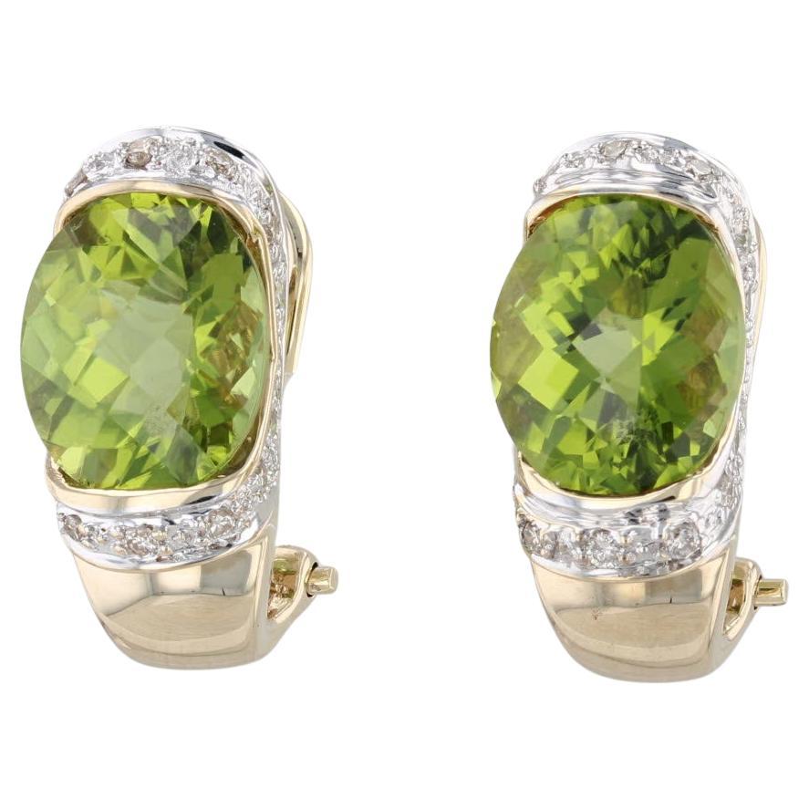 10ctw Peridot Diamond Drop Earrings 14k Yellow Gold Clip ON Drops Omega Backs