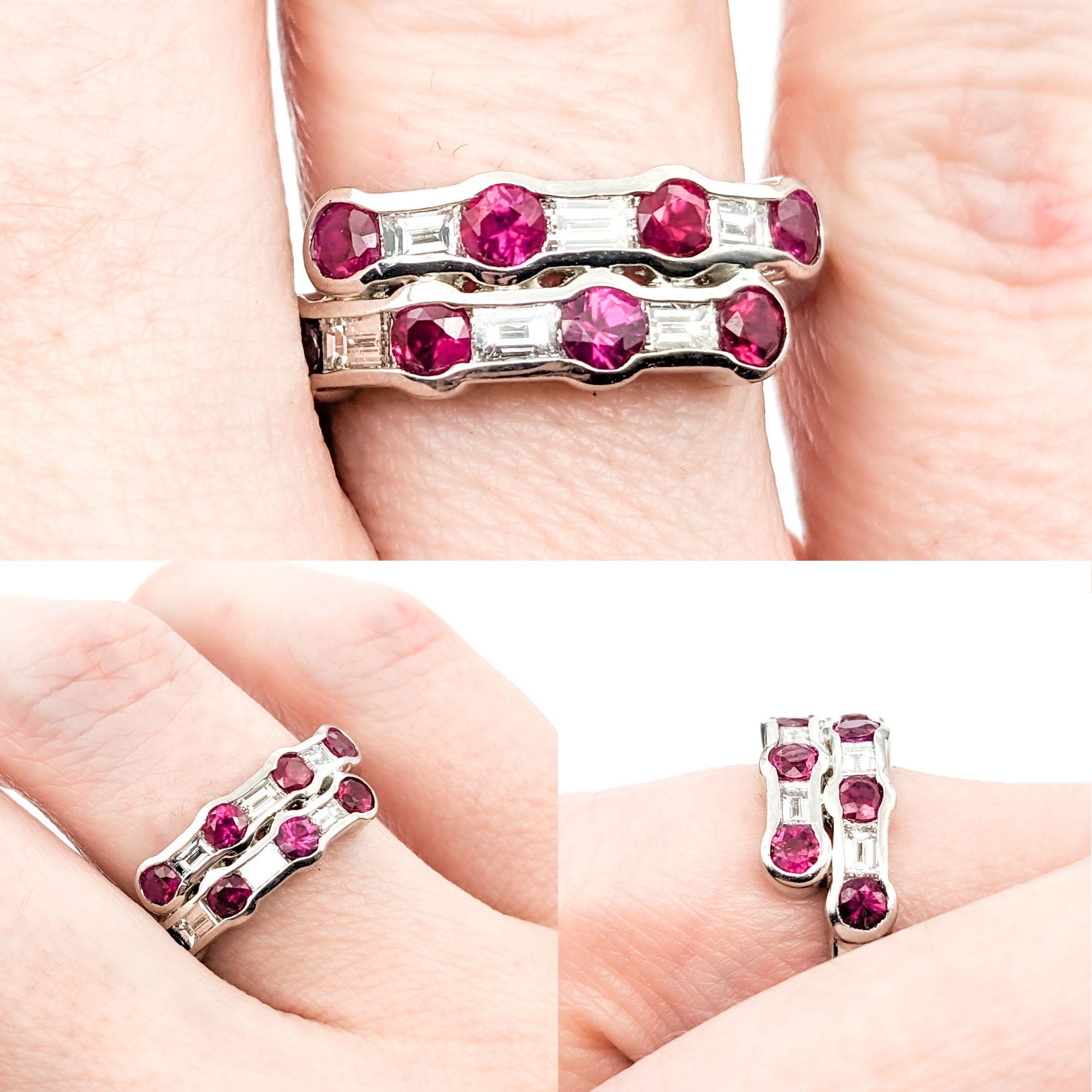 1.0ctw Ruby & .52ctw Diamond Ring In Platinum


This striking Ring, crafted in premium 900 platinum, showcases a captivating 1.00ctw ruby centerpiece. This exquisite gem is complemented by 0.52ctw baguette diamonds, which boast VS clarity and a near