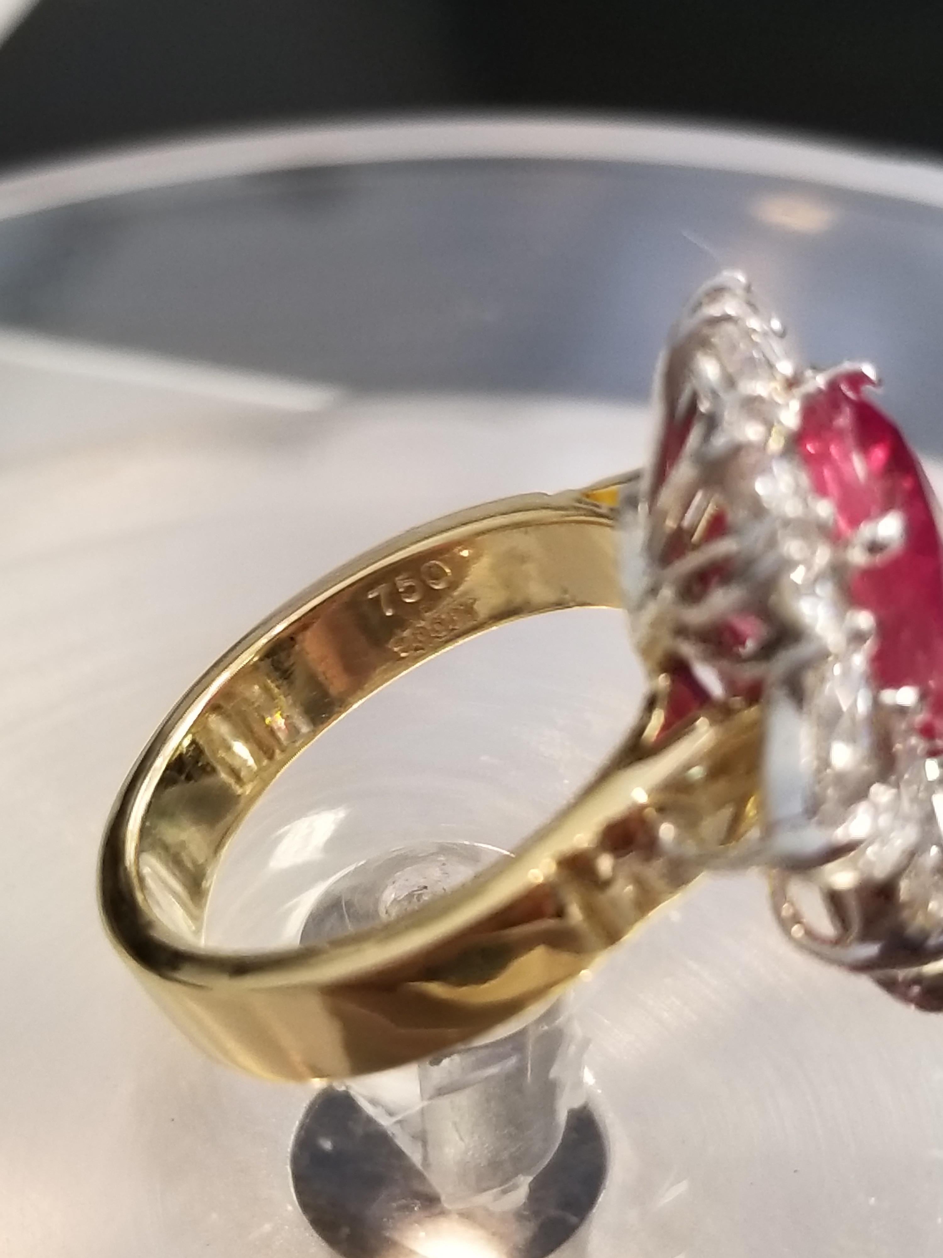 Retro Ruby and Diamond Cocktail Ring 18 Karat Yellow Gold 10.23 Carat For Sale