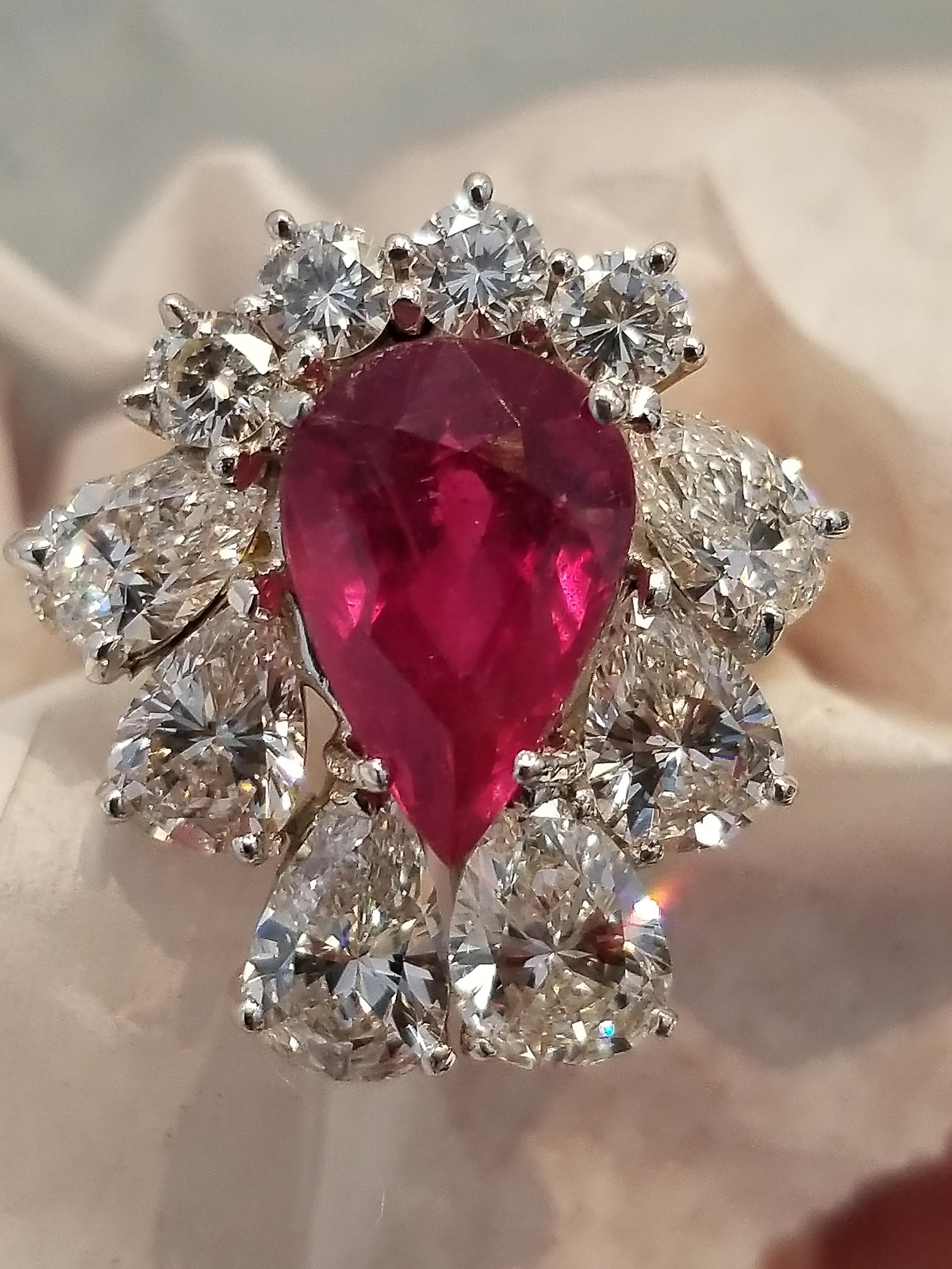 Pear Cut Ruby and Diamond Cocktail Ring 18 Karat Yellow Gold 10.23 Carat For Sale