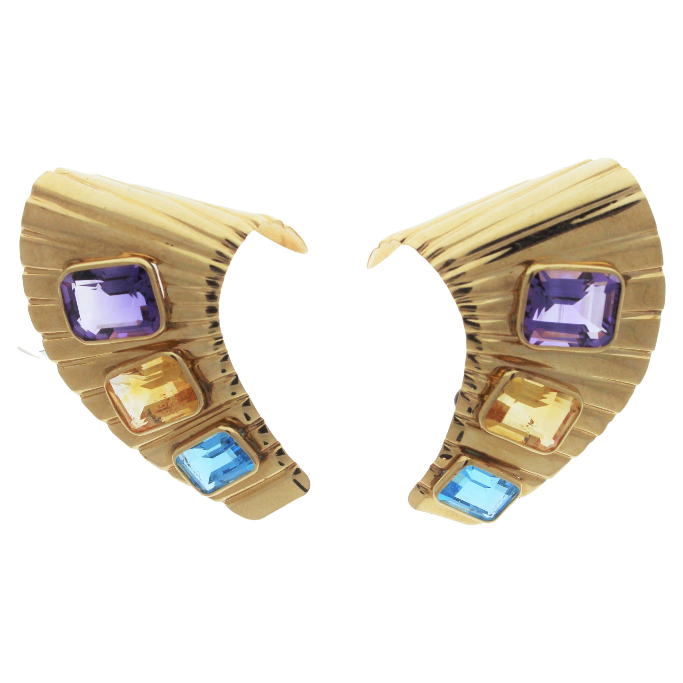 10CTW Semi Precious Pear Cut Gemstone Earrings in 14K Yellow Gold
