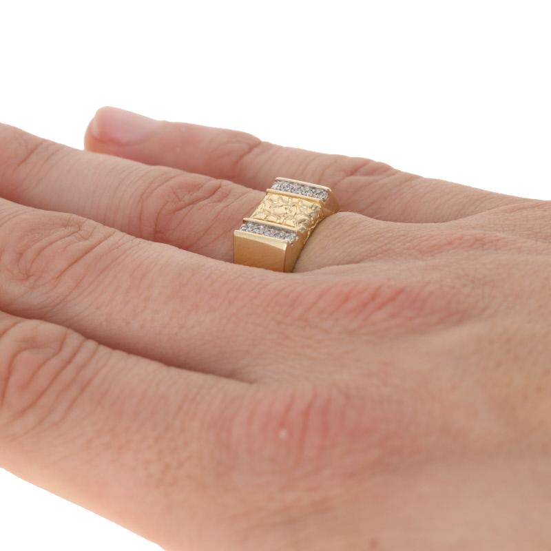 Women's .10ctw Single Cut Diamond Ring, 14k Yellow Gold Nugget Texture Men's