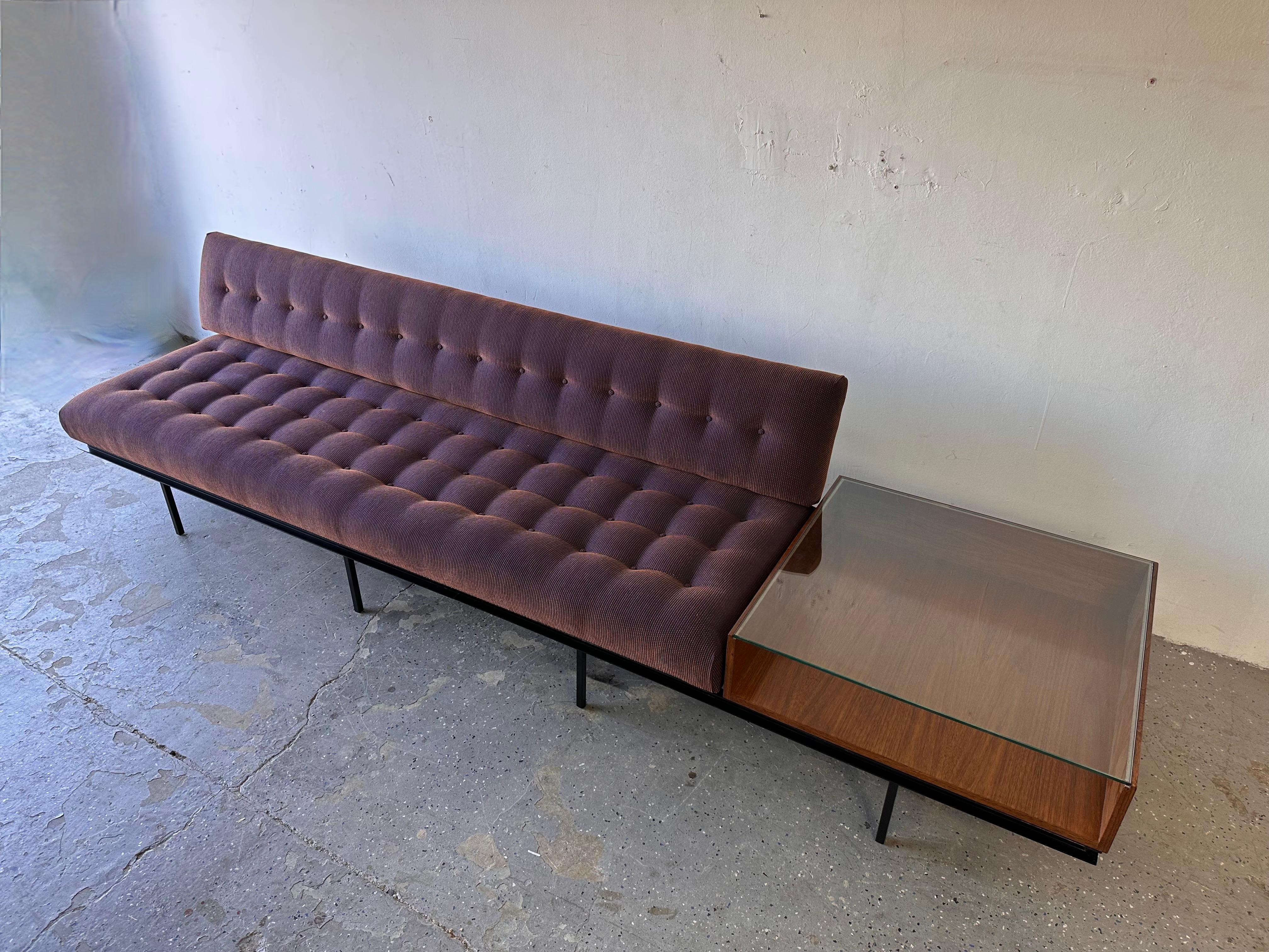 10ft Vintage Mid-Century Sofa/End Table Combination Designed by Florence Knoll For Sale 4