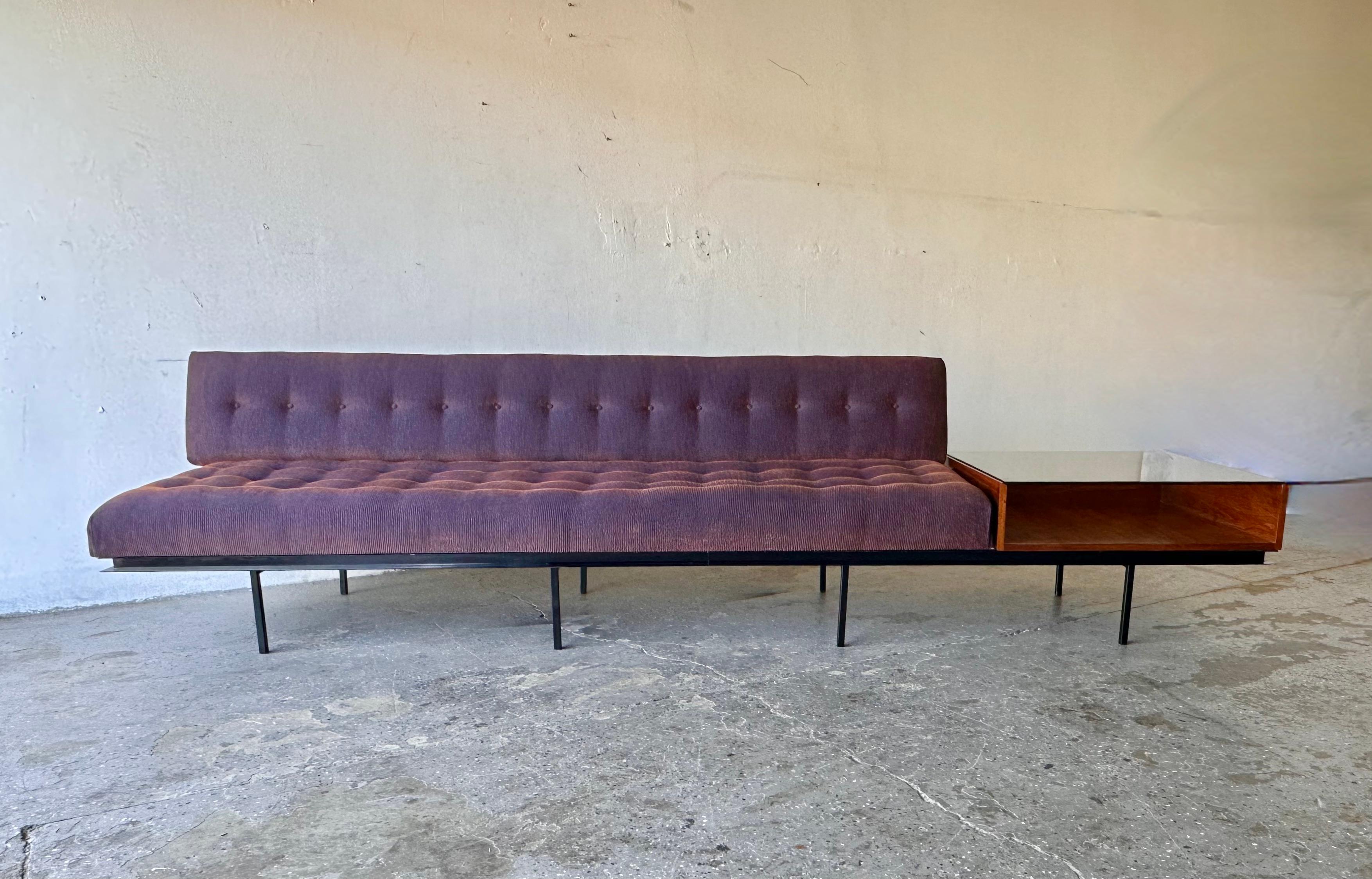 10ft Vintage Mid-Century Sofa/End Table Combination Designed by Florence Knoll For Sale 7