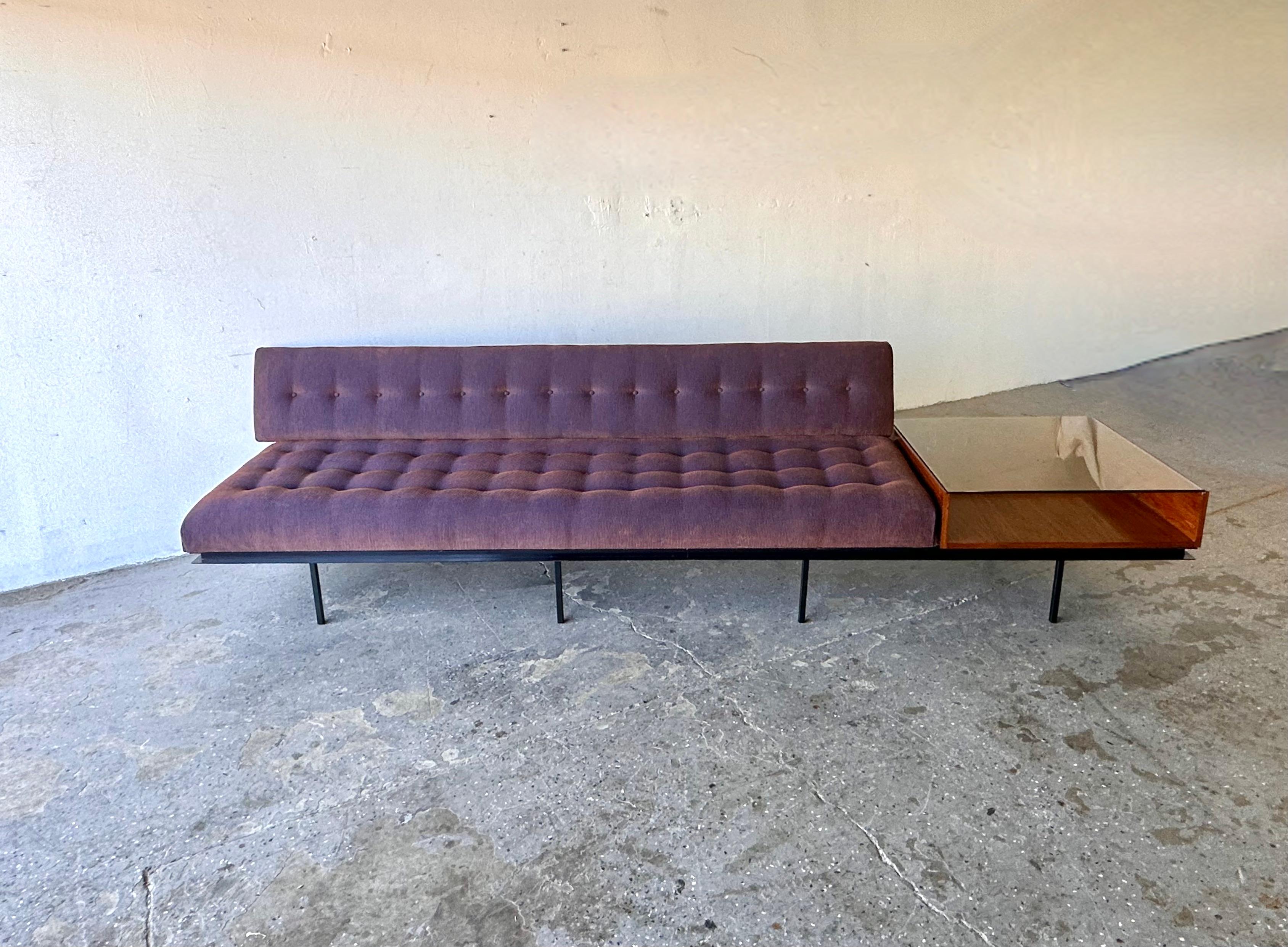 10ft Vintage Mid-Century Sofa/End Table Combination Designed by Florence Knoll For Sale 11