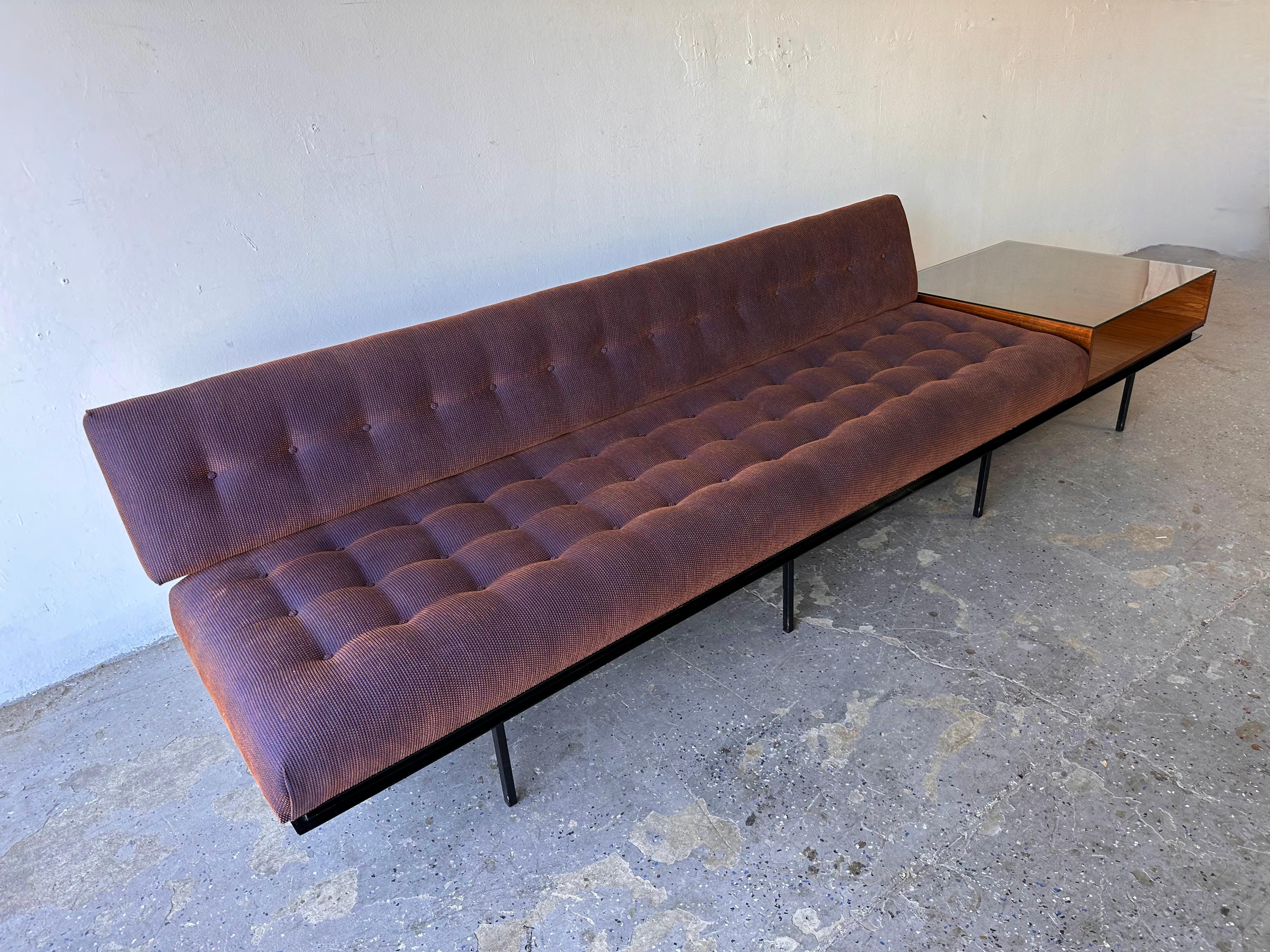 American 10ft Vintage Mid-Century Sofa/End Table Combination Designed by Florence Knoll For Sale