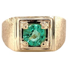 10K 1.14ct Emerald Men's Ring with Brushed Band