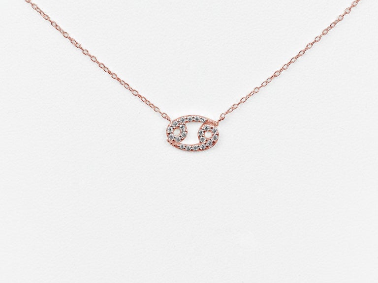 Modern 14k Solid Gold Diamond Necklace Cancer Zodiac Sign Birth Sign Necklace For Sale