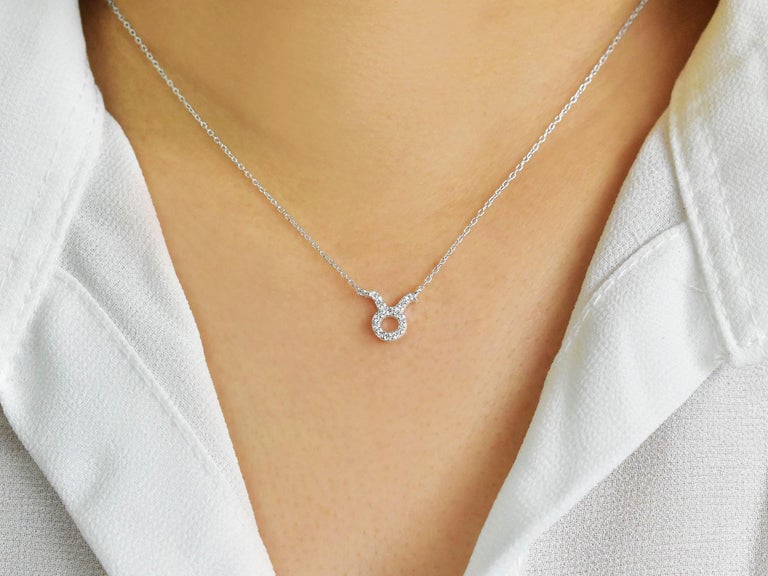 Women's or Men's 14k Solid Gold Diamond Necklace Taurus Zodiac Sign Diamond Zodiac Pendant For Sale