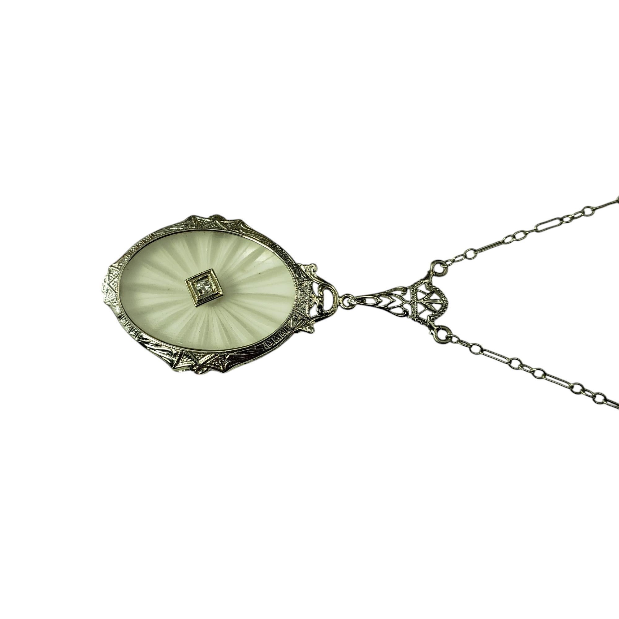 10K / 14K White Gold Filigree Camphor Glass and Diamond Pendant Necklace #20517 In Good Condition In Washington Depot, CT