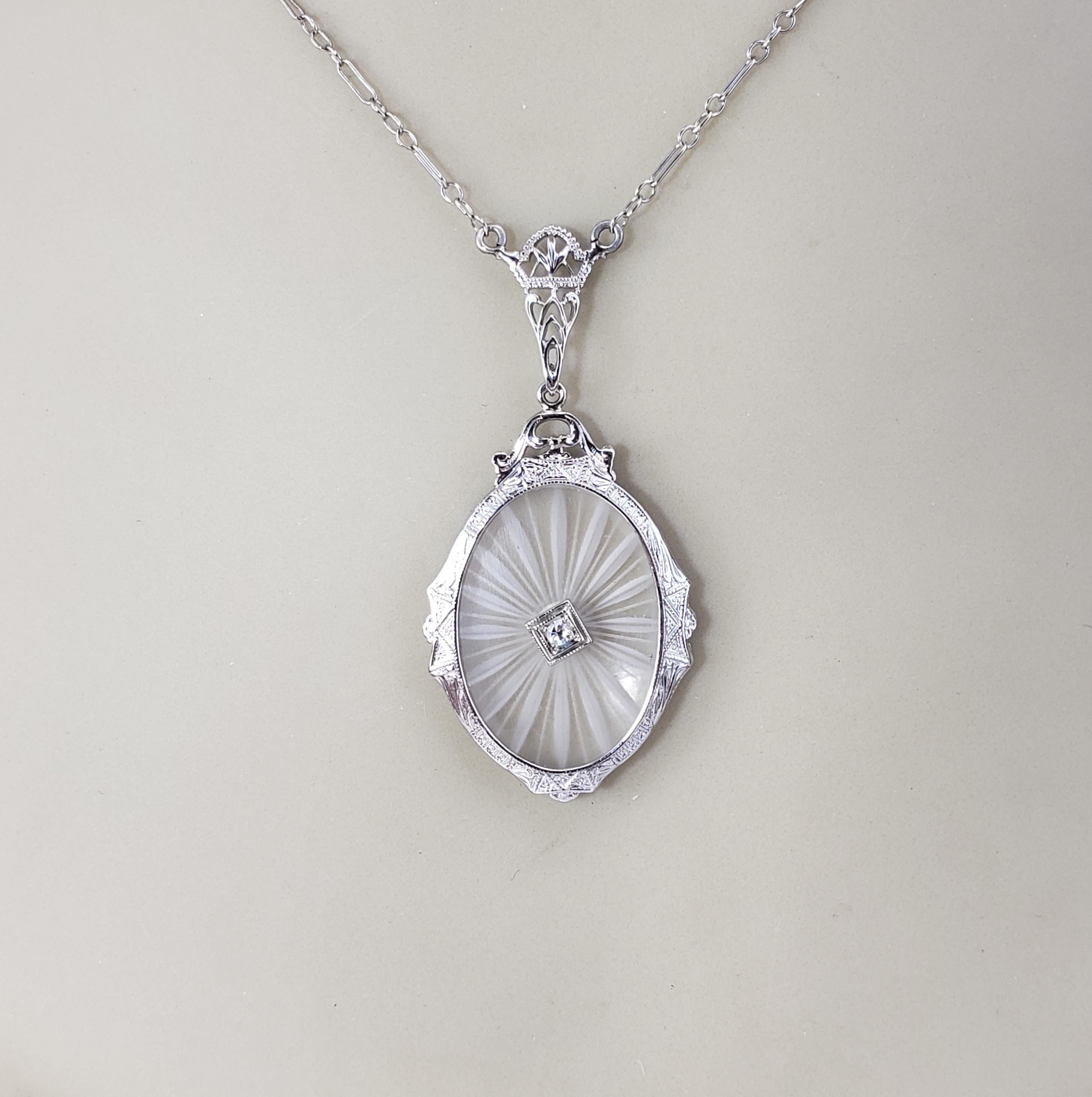 10K / 14K White Gold Filigree Camphor Glass and Diamond Pendant Necklace #20517 1