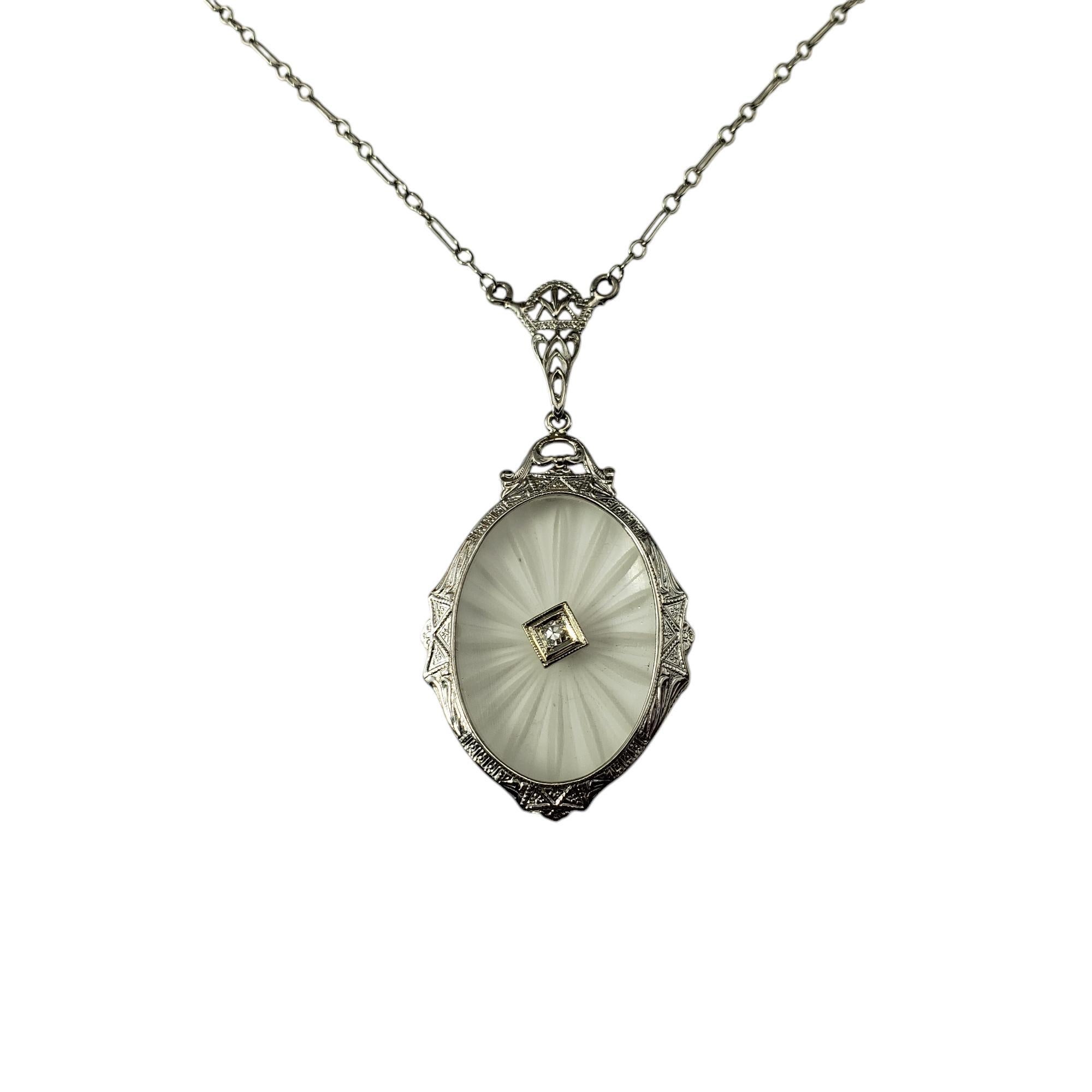 10K / 14K White Gold Filigree Camphor Glass Pendant Necklace #22288