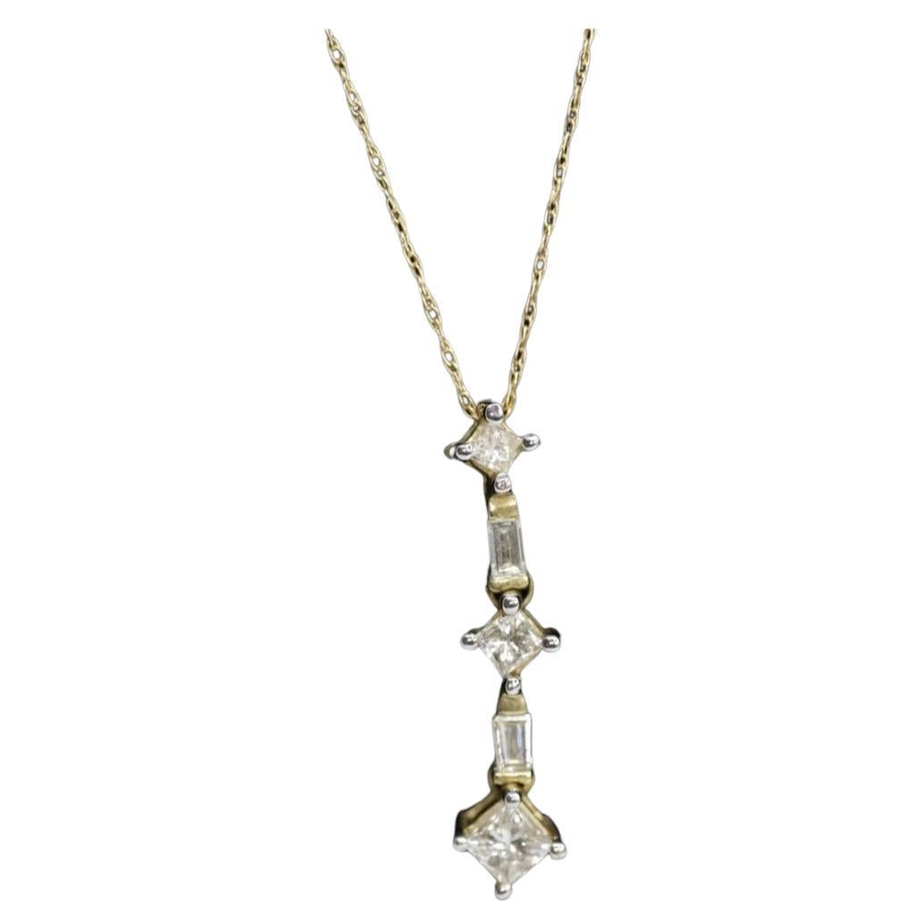 10k 3 Diamond Past Present Future Journey Pendant. 0.60ctw Princess and Baguette