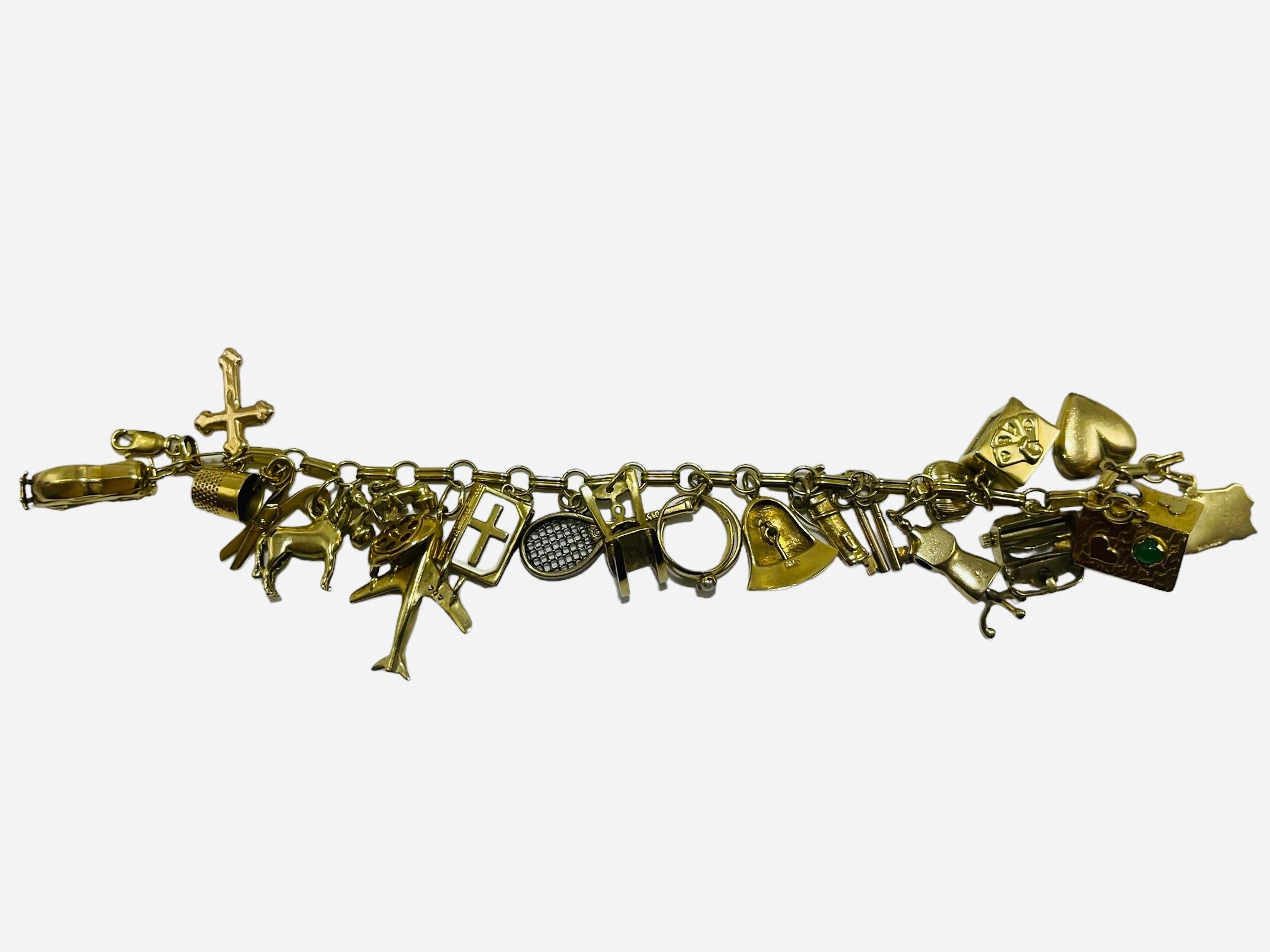 Women's or Men's 10K And 14K Yellow Gold Cable Link Charms Bracelet For Sale