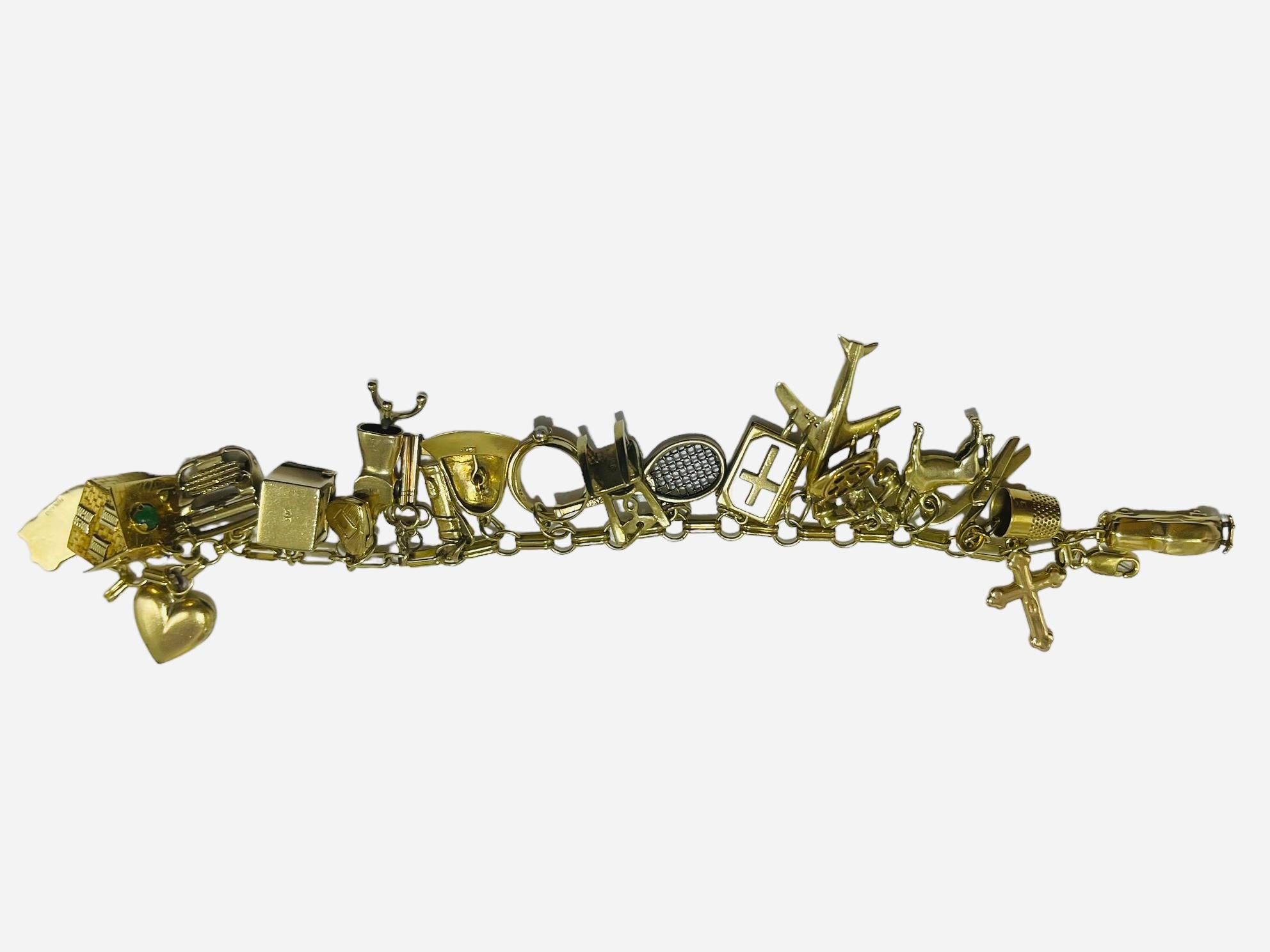 10K And 14K Yellow Gold Cable Link Charms Bracelet For Sale 1