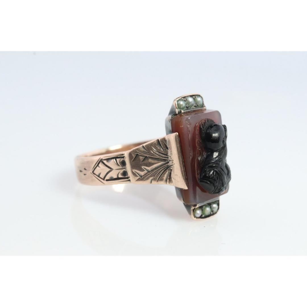 Soldado romano tallado de 10 quilates, Anillo de sello Centurión. Oro de 10 quilates Tallado Victori en venta 3