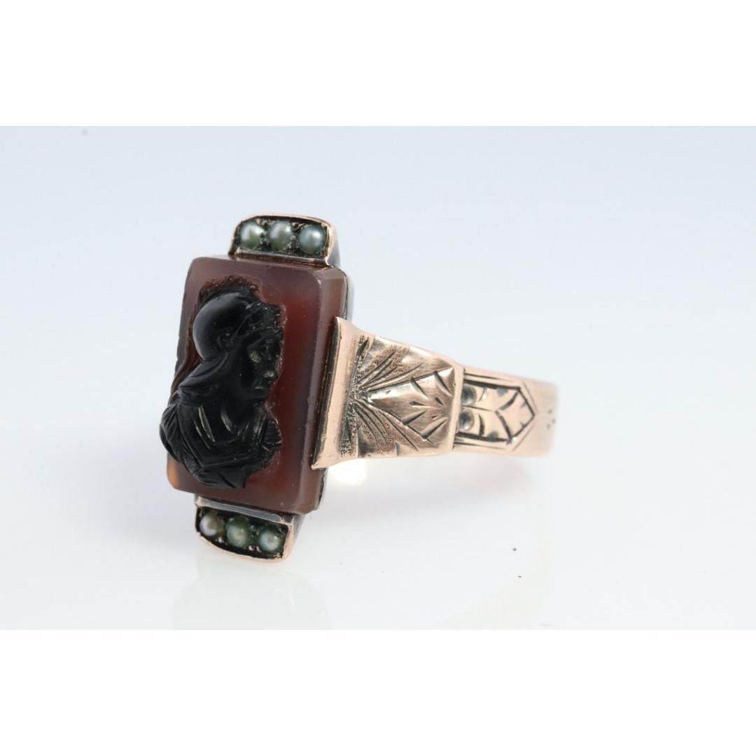 Soldado romano tallado de 10 quilates, Anillo de sello Centurión. Oro de 10 quilates Tallado Victori en venta 4