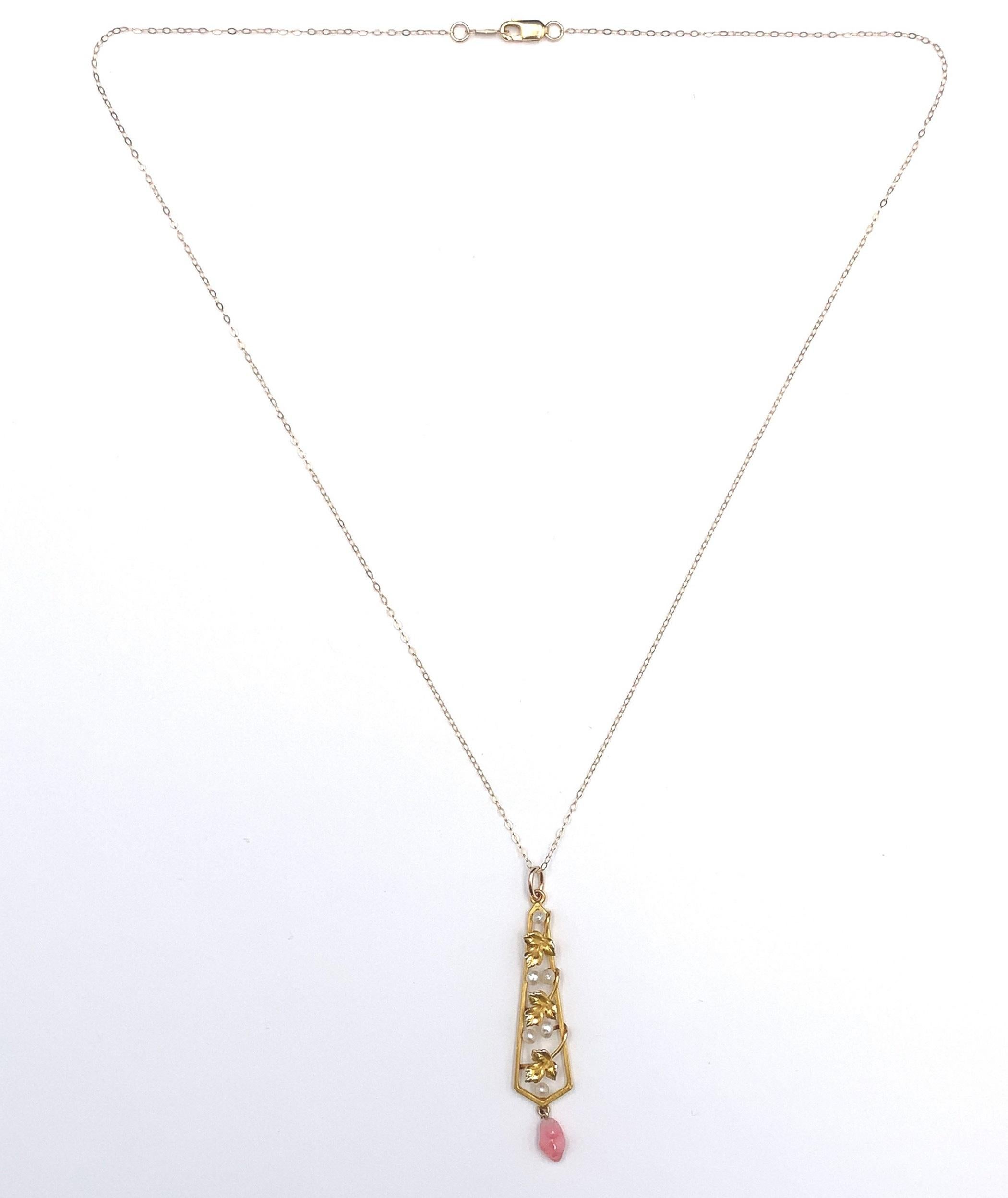10 Karat Art nouveau-Lavaliere mit konischer Perle im Zustand „Hervorragend“ in Big Bend, WI