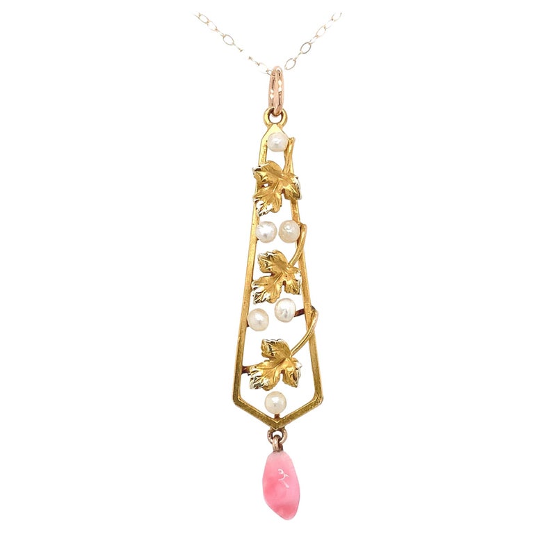 10k Art Nouveau Lavaliere with Conch Pearl For Sale at 1stDibs