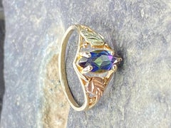 10K Black Hills Yellow White Rose Gold Mystic Topaz Marquise Womens Ring Sz 7.5