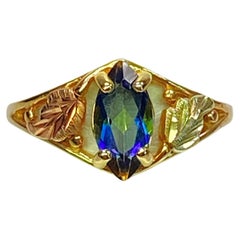 10K Black Hills Yellow White Rose Gold Mystic Topaz Marquise Womens Ring Sz 7.5