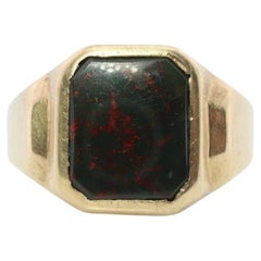 10k Blutstein-Ring. Schwarzer und roter Blutstein Herren-Siegelring aus Gelbgold.