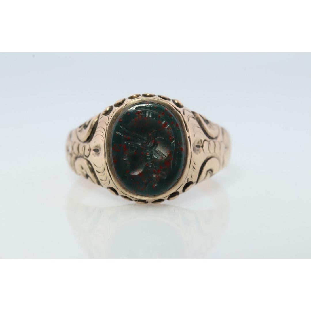 10k Bloodstone ring. Black and Red Blood stone yellow gold signet ring. Warrior For Sale 1