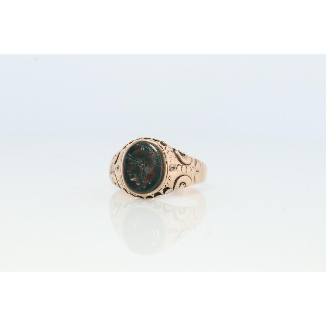 10k Bloodstone ring. Black and Red Blood stone yellow gold signet ring. Warrior For Sale 2