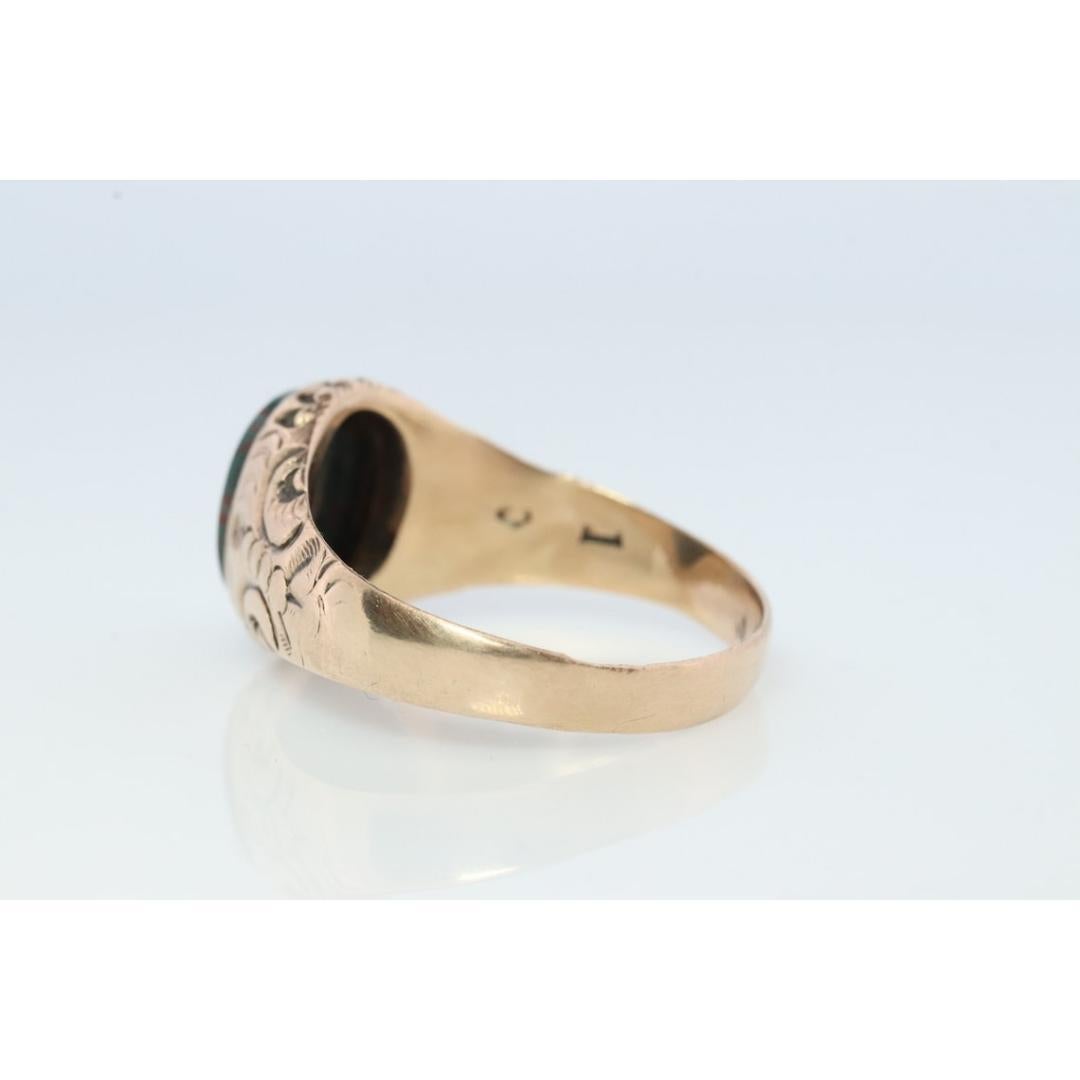 10k Bloodstone ring. Black and Red Blood stone yellow gold signet ring. Warrior For Sale 4