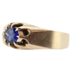 10k Blue IOLITE solitaire belcher setting ring. 10k Victorian Belcher set claw