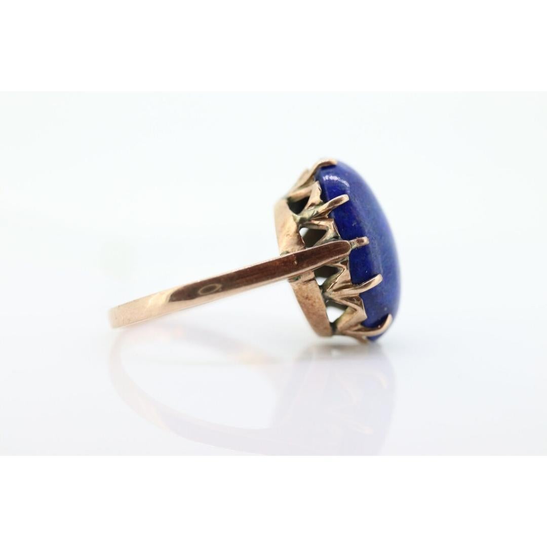 Women's 10k Blue Lapis Lazuli Ring. Vintage 10k Yellow Gold Lapis Prong Set into For Sale