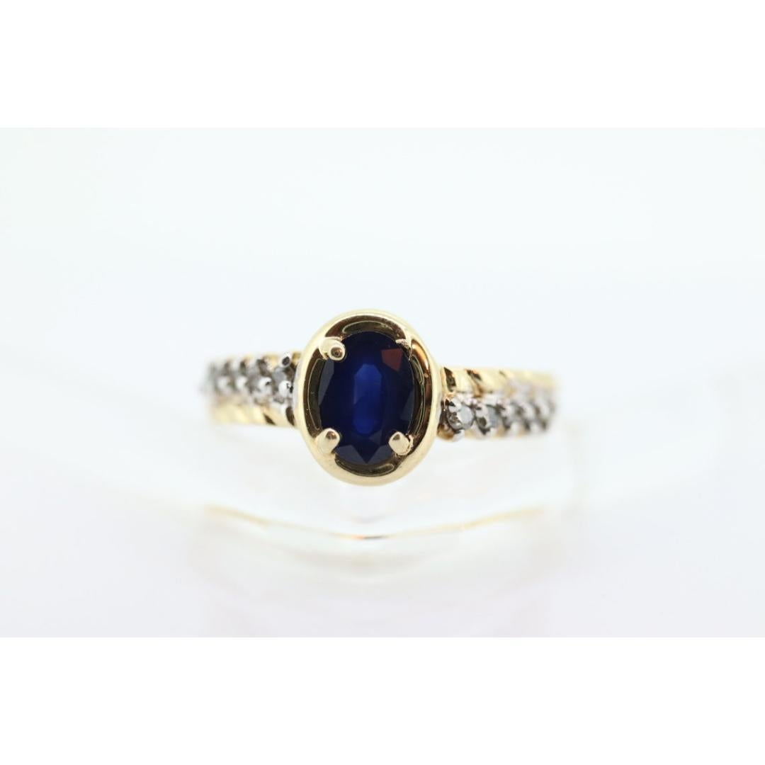 10k Blauer Saphir Diamant Solitär Ring. 10k Großer ovaler Saphir Ring. Nissko im Angebot 2