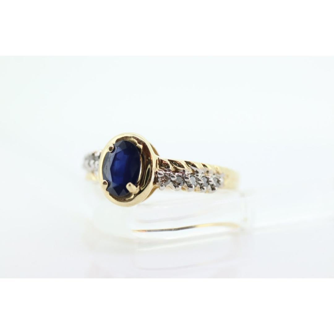 10k Blauer Saphir Diamant Solitär Ring. 10k Großer ovaler Saphir Ring. Nissko im Angebot 3