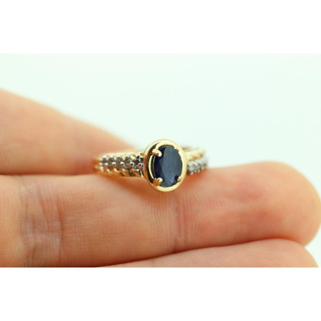 10k Blauer Saphir Diamant Solitär Ring. 10k Großer ovaler Saphir Ring. Nissko im Angebot 4