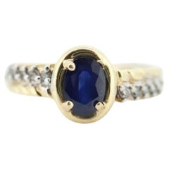 10k Blue Sapphire diamond solitaire ring. 10k Large oval Sapphire ring. Nissko