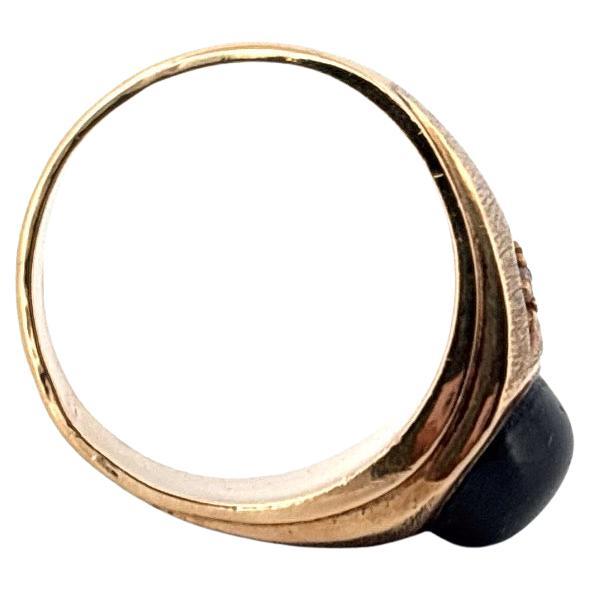 Anello con zaffiro nero e diamante in oro giallo spazzolato 10K in vendita 4