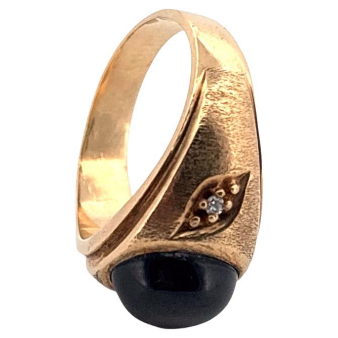Anello con zaffiro nero e diamante in oro giallo spazzolato 10K in vendita 2