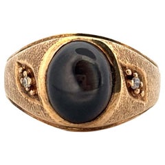 10K Brushed Yellow Gold Black Star Sapphire & Diamond Ring