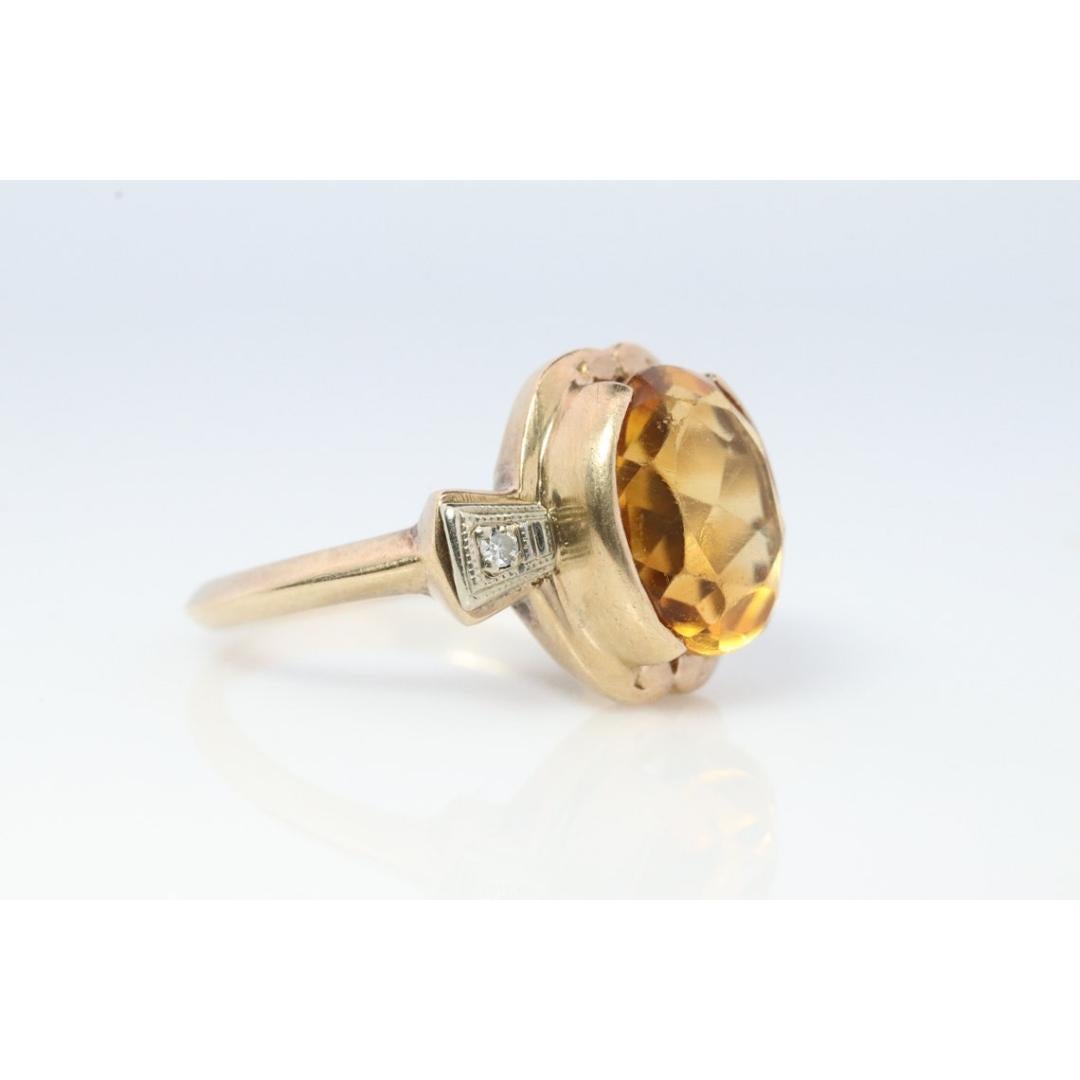 Bague 10k Citrine Large solitaire avec Diamants. Citrine Bow Solitaire statement Pour femmes en vente