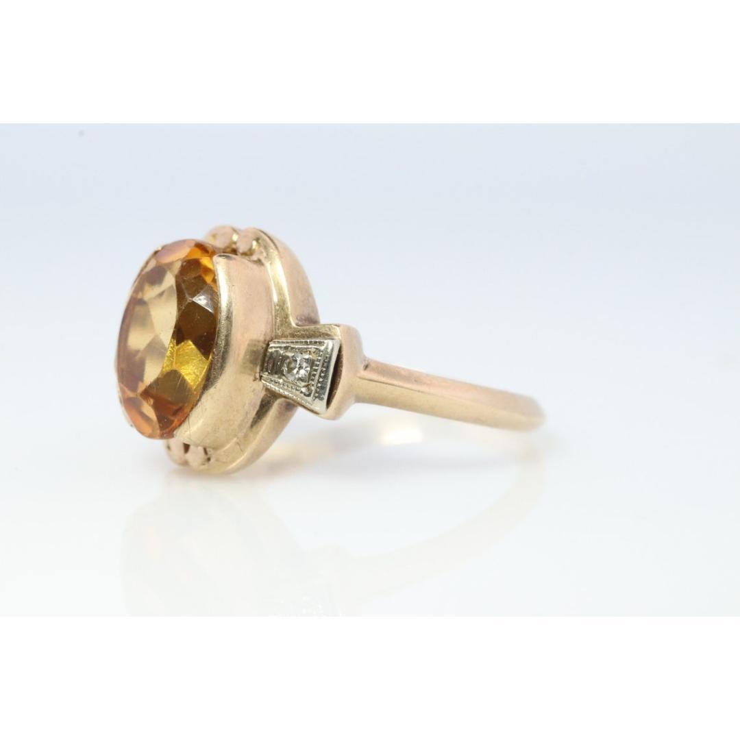 Bague 10k Citrine Large solitaire avec Diamants. Citrine Bow Solitaire statement en vente 1