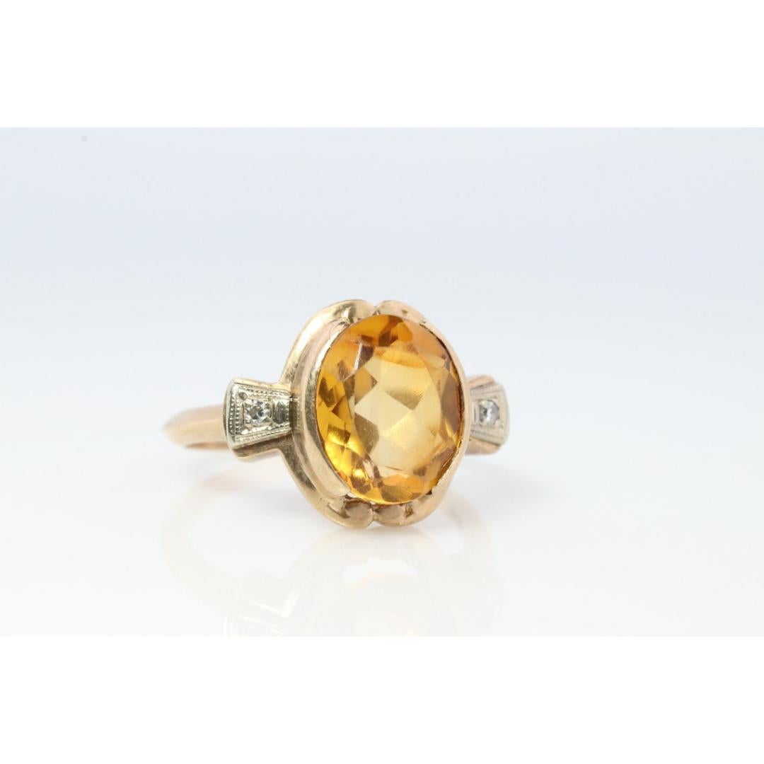Bague 10k Citrine Large solitaire avec Diamants. Citrine Bow Solitaire statement en vente 3