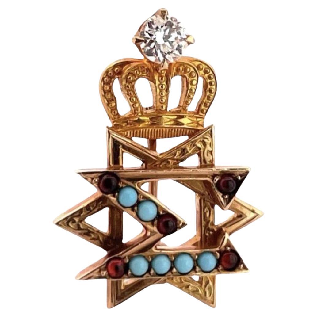 10K Delta Sigma Turquoise & Garnet Star of David Fraternity Pin For Sale