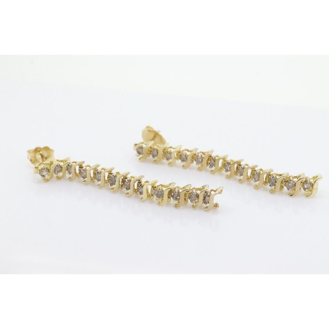 Boucles d'oreilles 10k diamant 3/4ctw. Boucles d'oreilles pendantes tennis à maillons en S avec diamants en champagne en vente 7