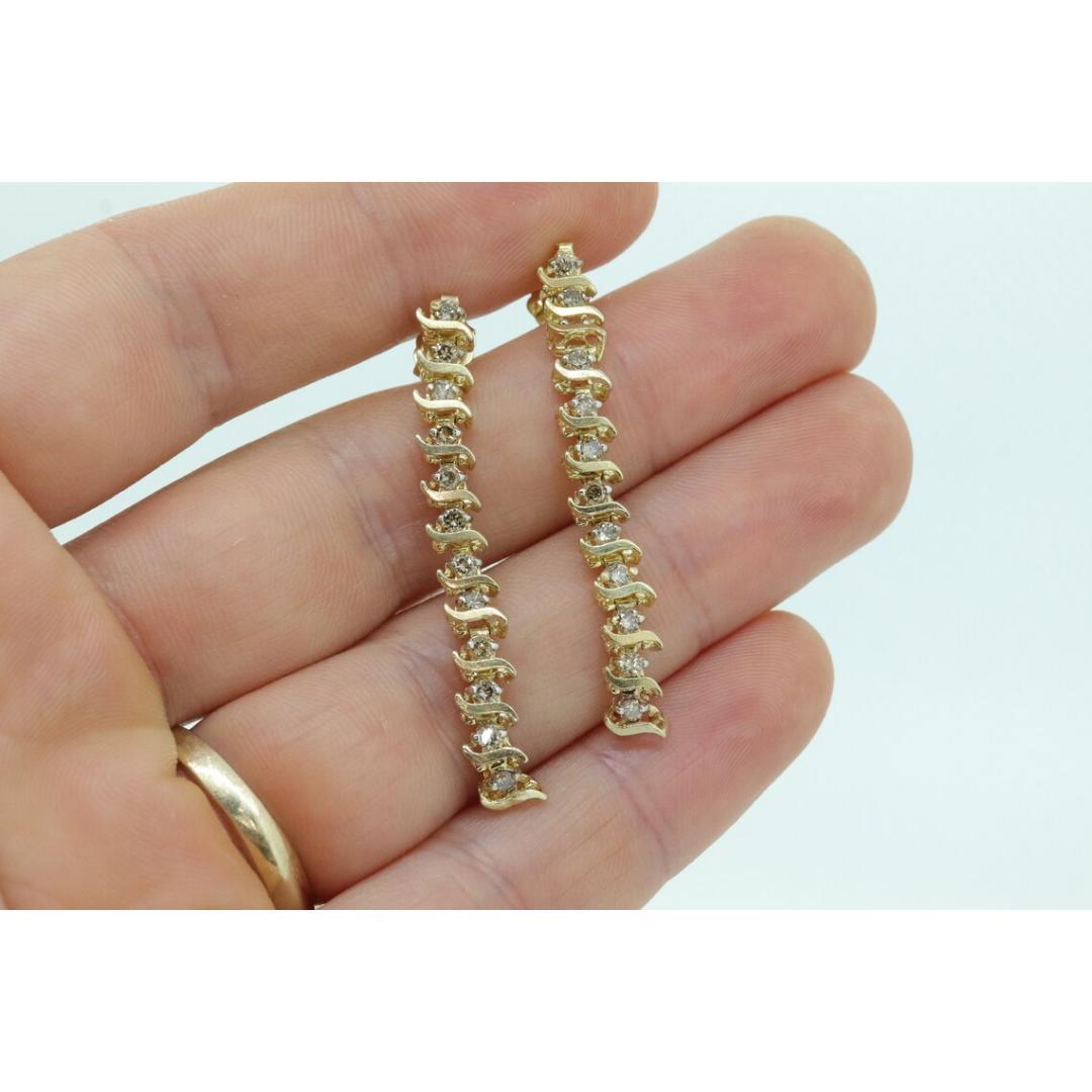 Boucles d'oreilles 10k diamant 3/4ctw. Boucles d'oreilles pendantes tennis à maillons en S avec diamants en champagne en vente 1