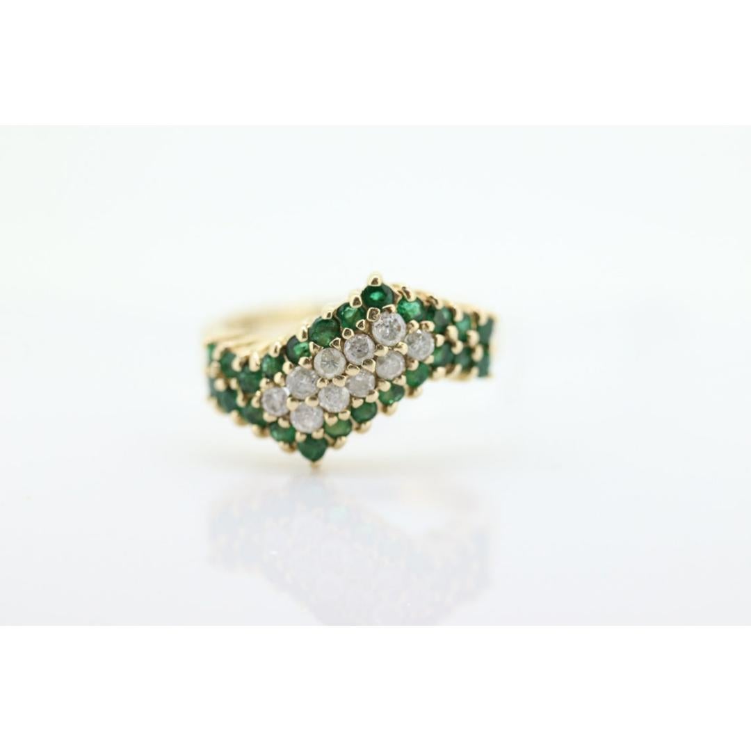 10k Diamond Emerald Pave Encrusted Band. 10k Yellow Gold Diamond Emerald Dome For Sale 1