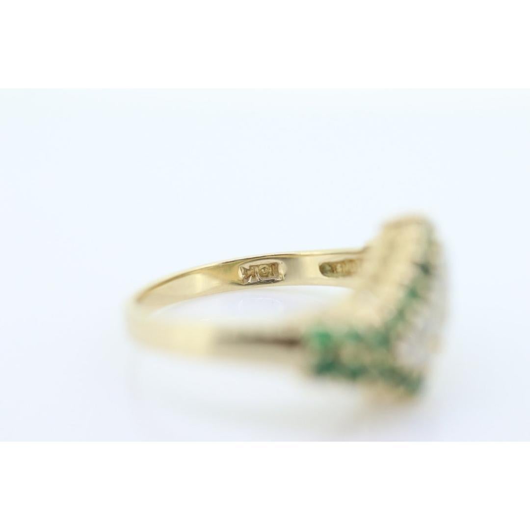 10k Diamond Emerald Pave Encrusted Band. 10k Yellow Gold Diamond Emerald Dome For Sale 2