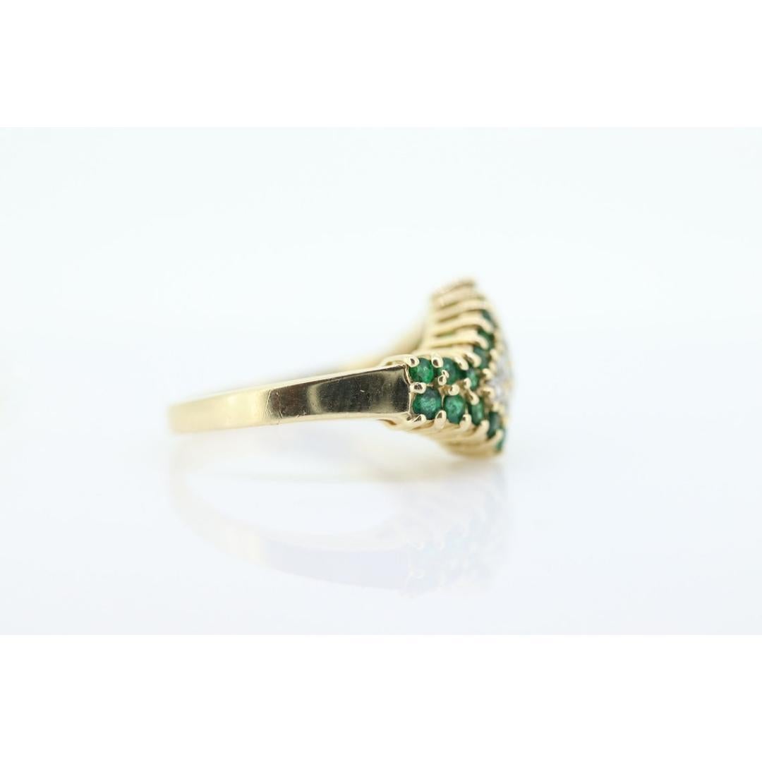 10k Diamond Emerald Pave Encrusted Band. 10k Yellow Gold Diamond Emerald Dome For Sale 3